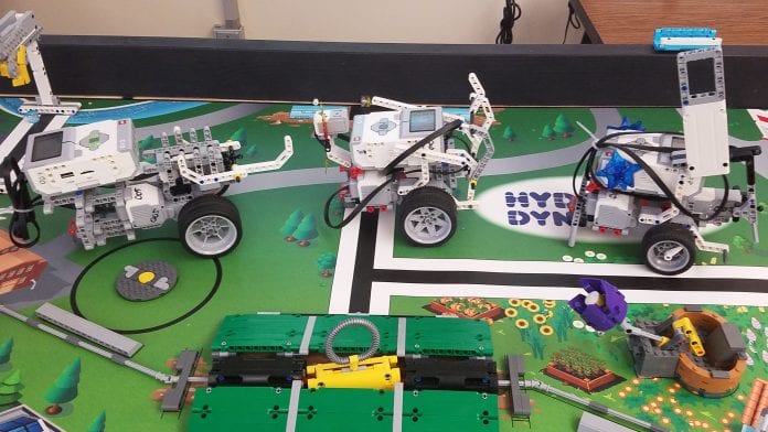 Mt. Eccles FIRST Lego League Robots, from left, include fourth, fifth and sixth grade robots. Photos courtesy Cordova Tech Club